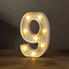 Цифра 9 светодиодная 21 см, от батареек , теплый белый